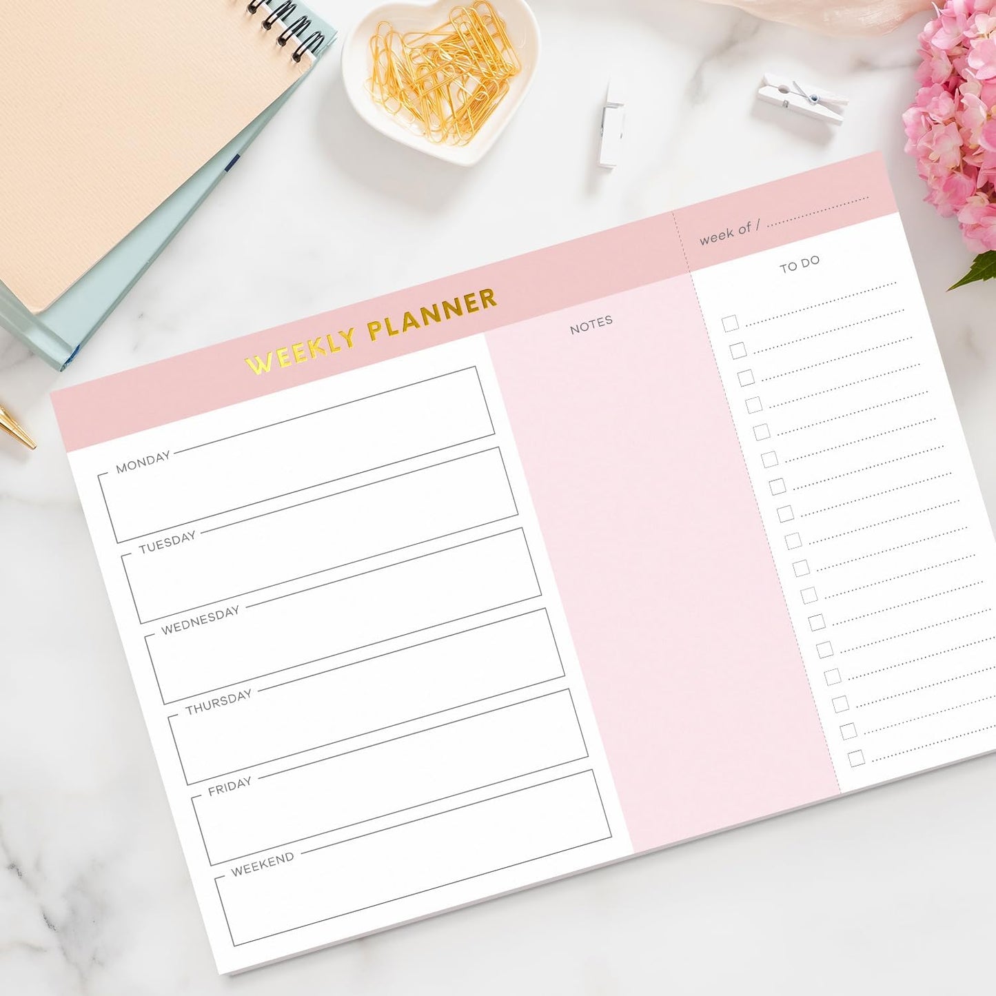 Sweetzer & Orange Weekly To Do List Pad. Gold Foil Weekly Organizer Notepad with Daily Agenda Squares. 7x10” Day Scheduler 2026 - Student Agenda, Work Log, and Checklist Note Pad.