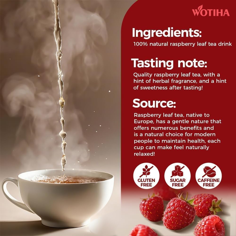 WOTIHA 80 Count Premium Raspberry Leaf Tea Bags - Pure Red Raspberry Leaf, Supports Pregnancy Health & Menstrual Comfort, Aids Childbirth Prep, Caffeine-Free, Additive-Free
