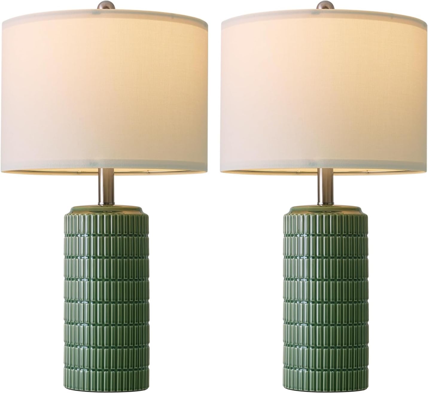 PoKat 20.75" Small Modern Ceramic Table Lamps Set of 2 for Bedroom, White Bedside Lamps for Night Stands, Farmhouse Desk Home Decor Gift Nightstand Table Lamps for Living Room End Table Beige
