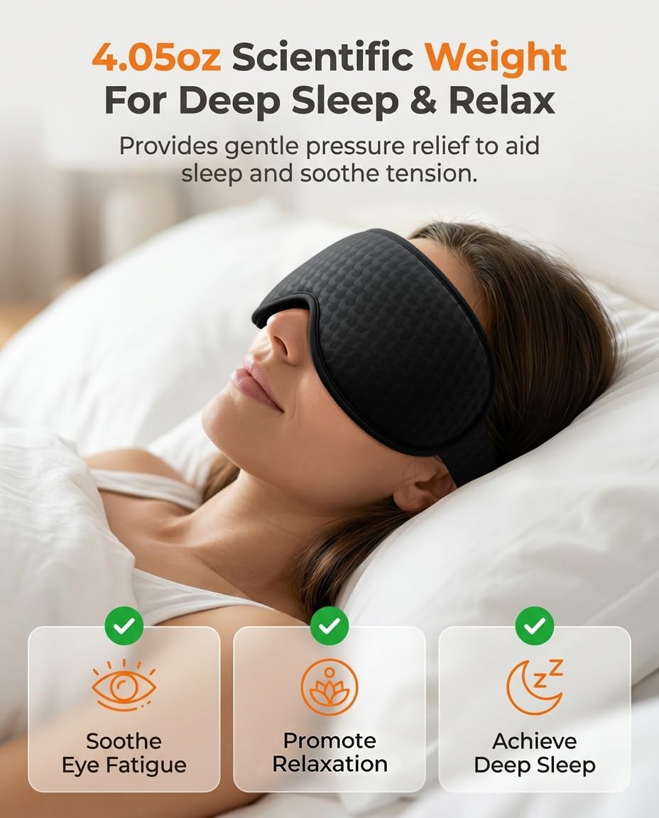 Blackout Weighted Eye Mask for Sleeping: 3D Contoured Gentle-Pressure Sleep Mask for Men & Women - Airplane Travel & Night Shift Essentials, Zero Eye Pressure, Breathable Blindfold, Black