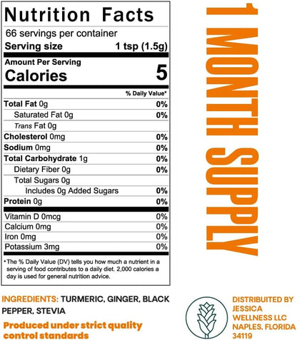 JESSICA WELLNESS Magical Turmeric Tea | Turmeric Powder Blend with Ginger, Black Pepper & Stevia | Turmeric Tea Drink Mix | Curcumin & Ginger Blend | 3.5 oz