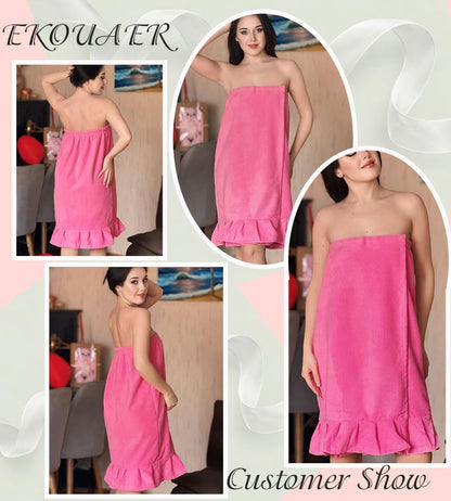 Ekouaer Towel Wrap for Women With Velcro Ruffle Wrap Robes