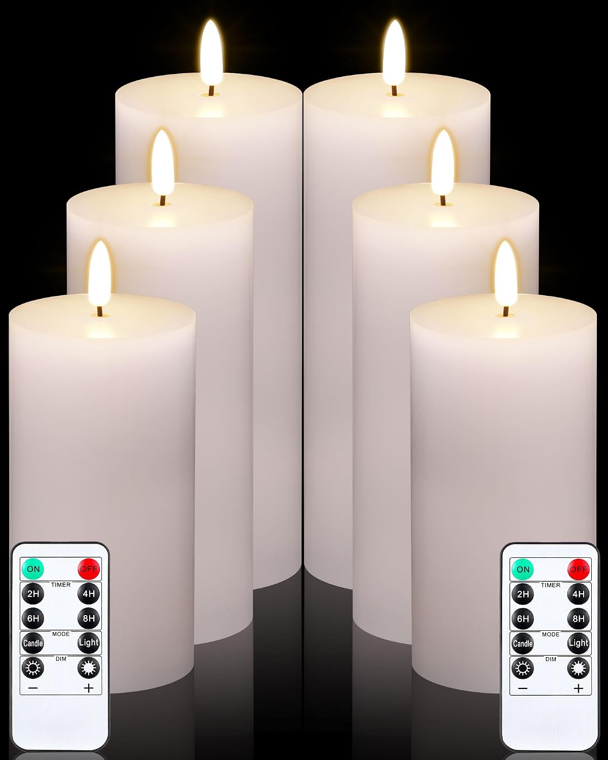 VIHOSE 12 Pack White Flameless Candles Set with Remote and Timer Flickering Flameless Battery Candles Flat Top LED Pillar for Wedding Outdoor Home Festival Decoration(D 3'' H 4'' 5'' 6'')