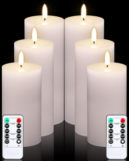 VIHOSE 12 Pack White Flameless Candles Set with Remote and Timer Flickering Flameless Battery Candles Flat Top LED Pillar for Wedding Outdoor Home Festival Decoration(D 3'' H 4'' 5'' 6'')