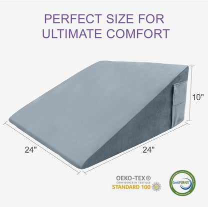 CHxxy Memory Foam Bed Wedge Pillow (10"x24"x24") - Acid Reflux & Back Pain Relief, Anti-Snoring Incline Design, Removable Washable Cover for Sleep & Post-Surgery Support