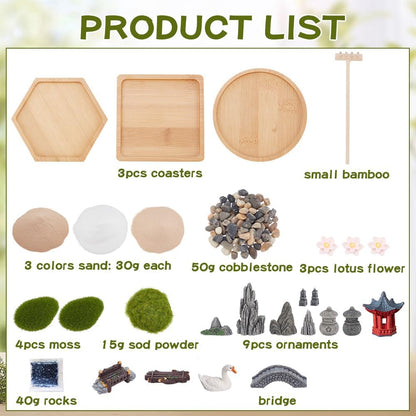WEBEEDY 3 Sets Mini Zen Garden Kit Sand Tray Kit Japanese Sand Garden for Desktop with Bamboo Tray,Mini Rock Garden Gift Set for Home Office Desk Beautiful Japanese Decor Relaxation Meditation
