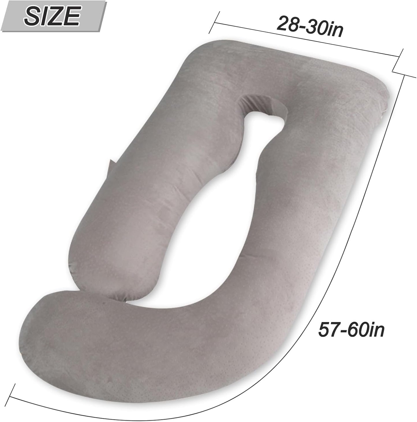 60 Inch Pregnancy Pillow for Sleeping, Extra Large U Shaped Body Pillow, Maternity Pillow for Pregnant Women with Velvet Cover (Dark Grey)