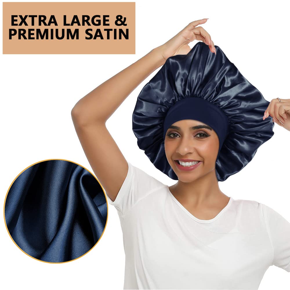 3PCS Extra Large Satin Bonnets for Sleeping, Hair Bonnets for Black Women Braids Curly Hair, C