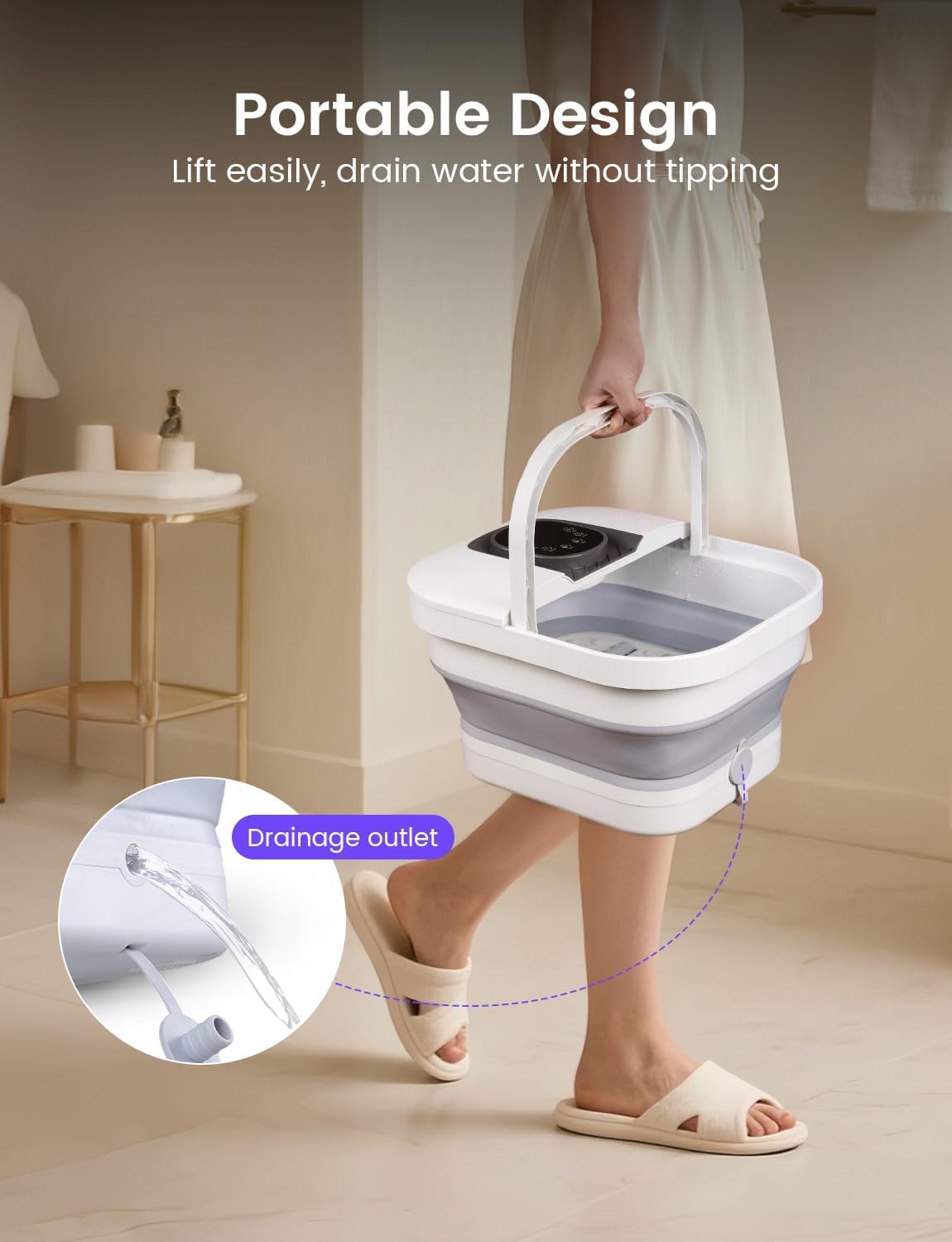 RIKE Collapsible Foot Spa with Fast PTC Heating and Massage, 14 Temp Control Precise Heated Foot Bath, Smart Digital Touch Screen & Ambient Light, Space-Saving Design,Ideal Gift for Parents & Her