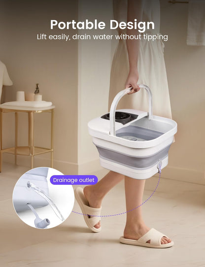 RIKE Collapsible Foot Spa with Fast PTC Heating and Massage, 14 Temp Control Precise Heated Foot Bath, Smart Digital Touch Screen & Ambient Light, Space-Saving Design,Ideal Gift for Parents & Her