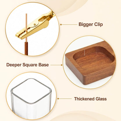 2 in 1 Upside Down Incense Holder Wooden Glass Burner Ash Catcher & Storage