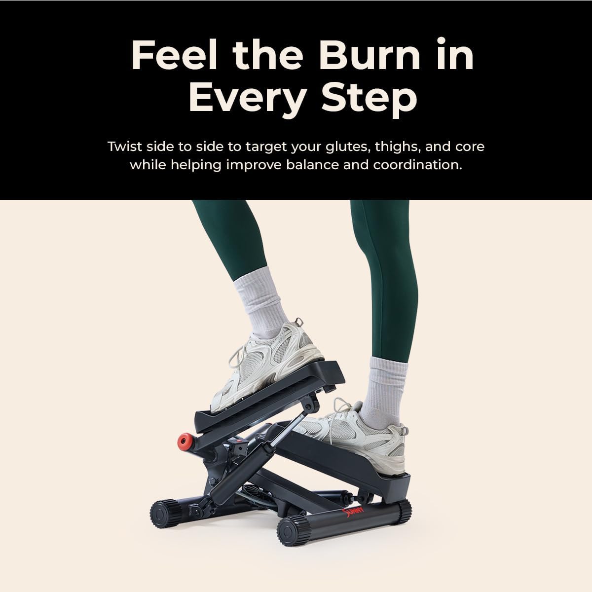Sunny Health & Fitness Twist Steppers with Resistance Bands, Compact Mini Stair Step Machines for Low-Impact Home Cardio Workouts