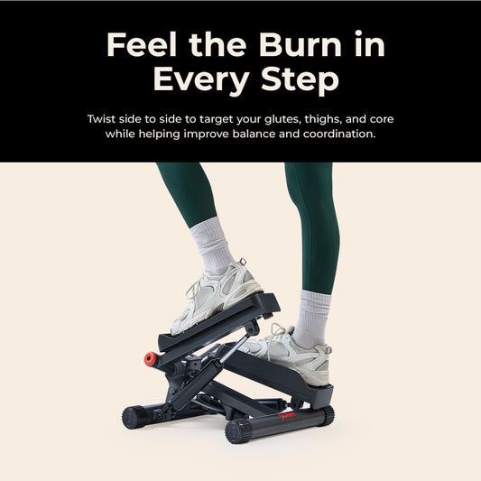 Sunny Health & Fitness Twist Steppers with Resistance Bands, Compact Mini Stair Step Machines for Low-Impact Home Cardio Workouts
