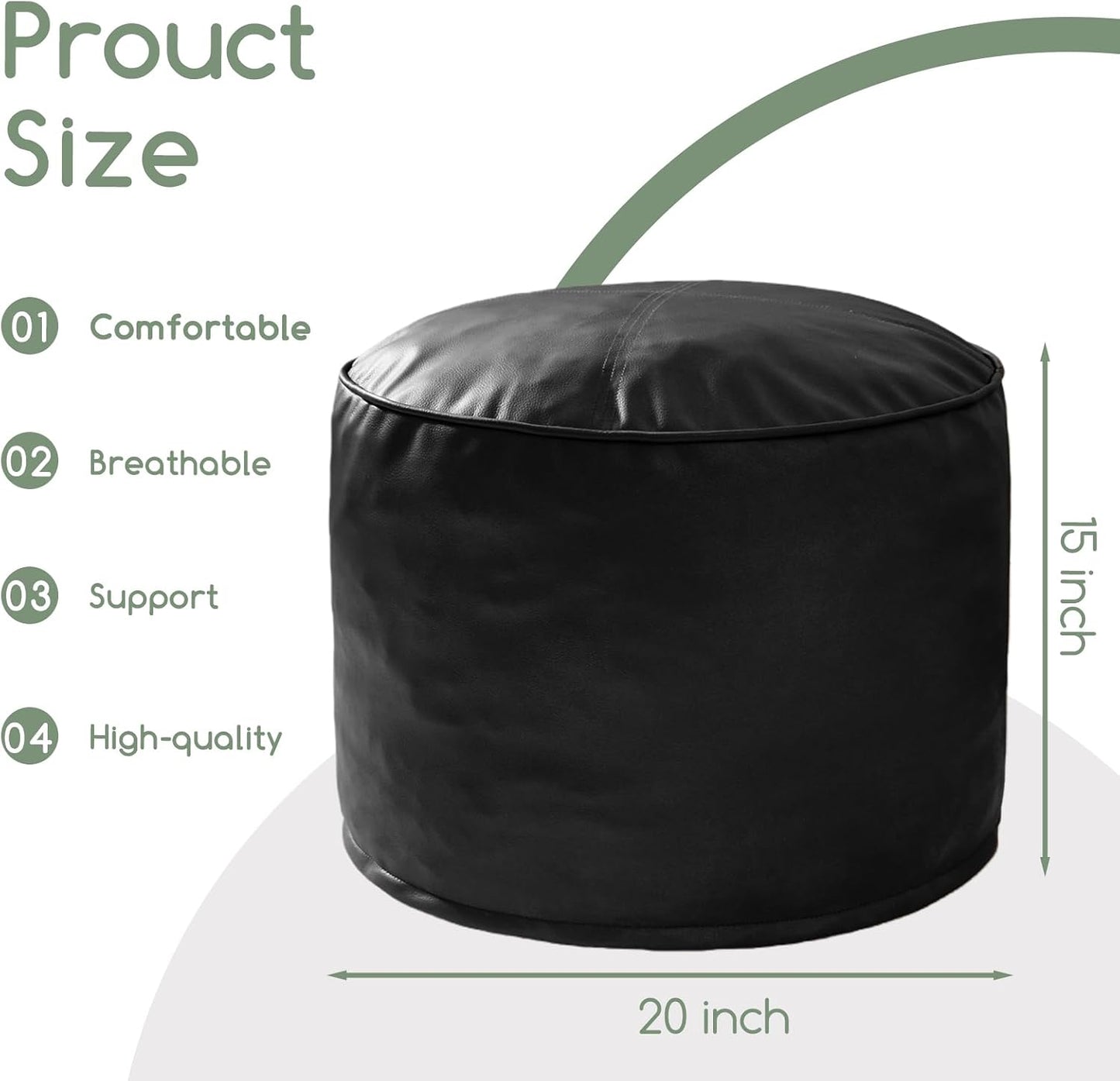 HIGOGOGO Round Stuffed Pouf Ottoman, Pu Leather Poufs with Foam Chunk Filling, Furry and Fluffy Pouf Foot Stool Storage Ottoman, 20 X 15 Floor Poufs Foot Rest for Living Room,Dark Brown