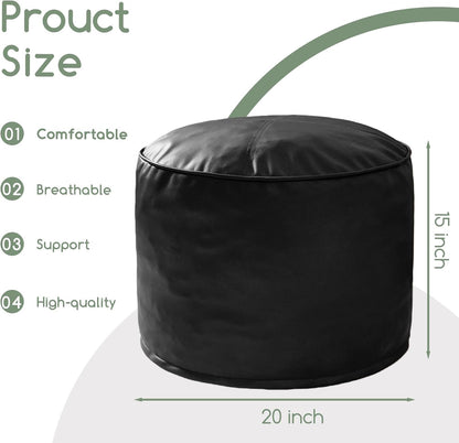 HIGOGOGO Round Stuffed Pouf Ottoman, Pu Leather Poufs with Foam Chunk Filling, Furry and Fluffy Pouf Foot Stool Storage Ottoman, 20 X 15 Floor Poufs Foot Rest for Living Room,Dark Brown