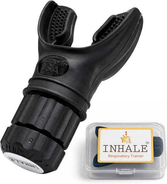 Inhale Lung Trainer | Breathing Exercise Device for Lungs | Made in USA | Lung Exerciser Device | Breathing Trainer | Adjustable Resistance | Medical Grade Silicone Mouthpiece | Carrying Case included