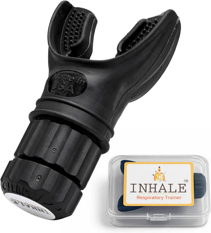 Inhale Lung Trainer | Breathing Exercise Device for Lungs | Made in USA | Lung Exerciser Device | Breathing Trainer | Adjustable Resistance | Medical Grade Silicone Mouthpiece | Carrying Case included
