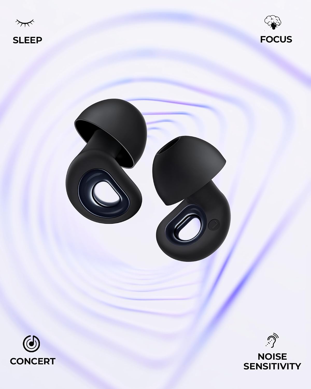 55dB Noise Reduction Ear Plugs for Sleeping, Reusable Noise Cancelling Earplugs for Snoring, Side Sleepers & Travel, Soft Silicone Hearing Protection for Concerts, Studying, Work, Airplane, 7 Ear Tips