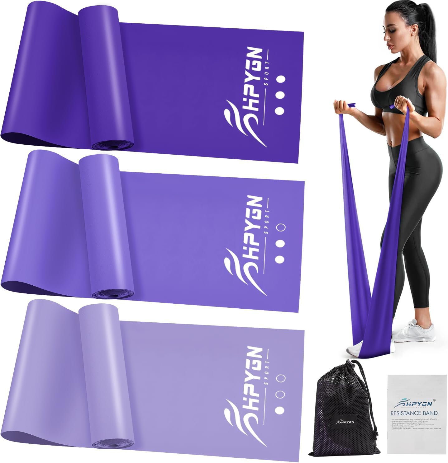 HPYGN 3 Levels Non-Latex Exercise Bands for Physical Therapy & Yoga, Professional Resistance Bands Set for Working Out, Strength Training, Pilates & Rehab, TPE Elastic Stretch Bands for Seniors, Women