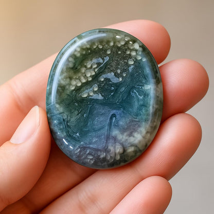 Natural Polished Thumb Palm Crystal for Meditation, Labradorite Worry Stone for Stress Relief, Anxiety Support & Pocket Reiki Healing