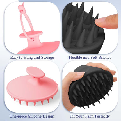 Manmihealth Large Hair Scalp Scrubber, One-piece Silicone Scalp Massager for Wet Dry, Long Bristles Shampoo Brush for Dandruff Removal and Hair Growth with Free Strap&Hook.(Style 2 Black)