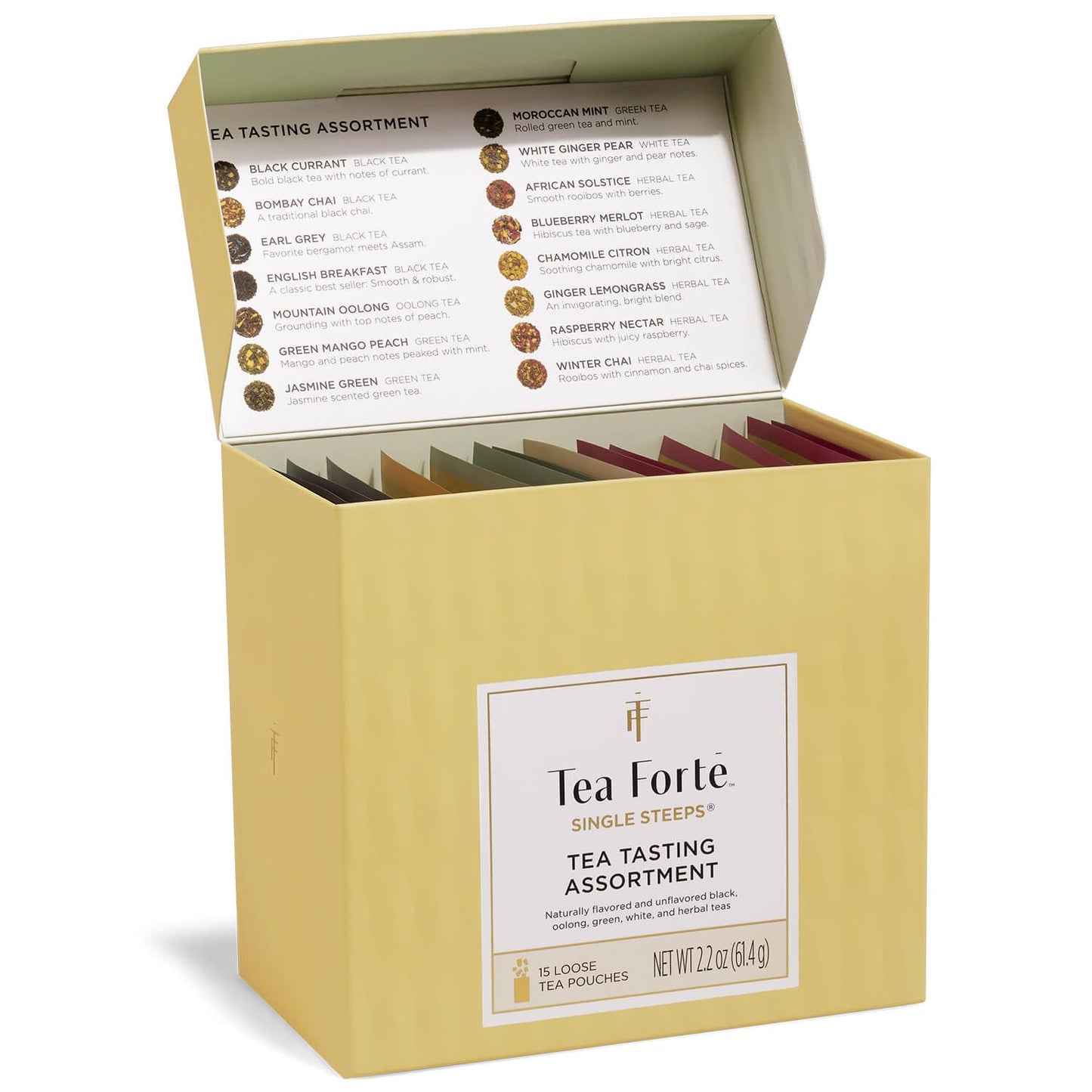 Tea Forte Single Steeps Tea Sampler, Green Tea, 15 Pouches