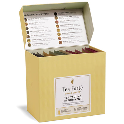 Tea Forte Single Steeps Tea Sampler, World of Teas, 15 Pouches