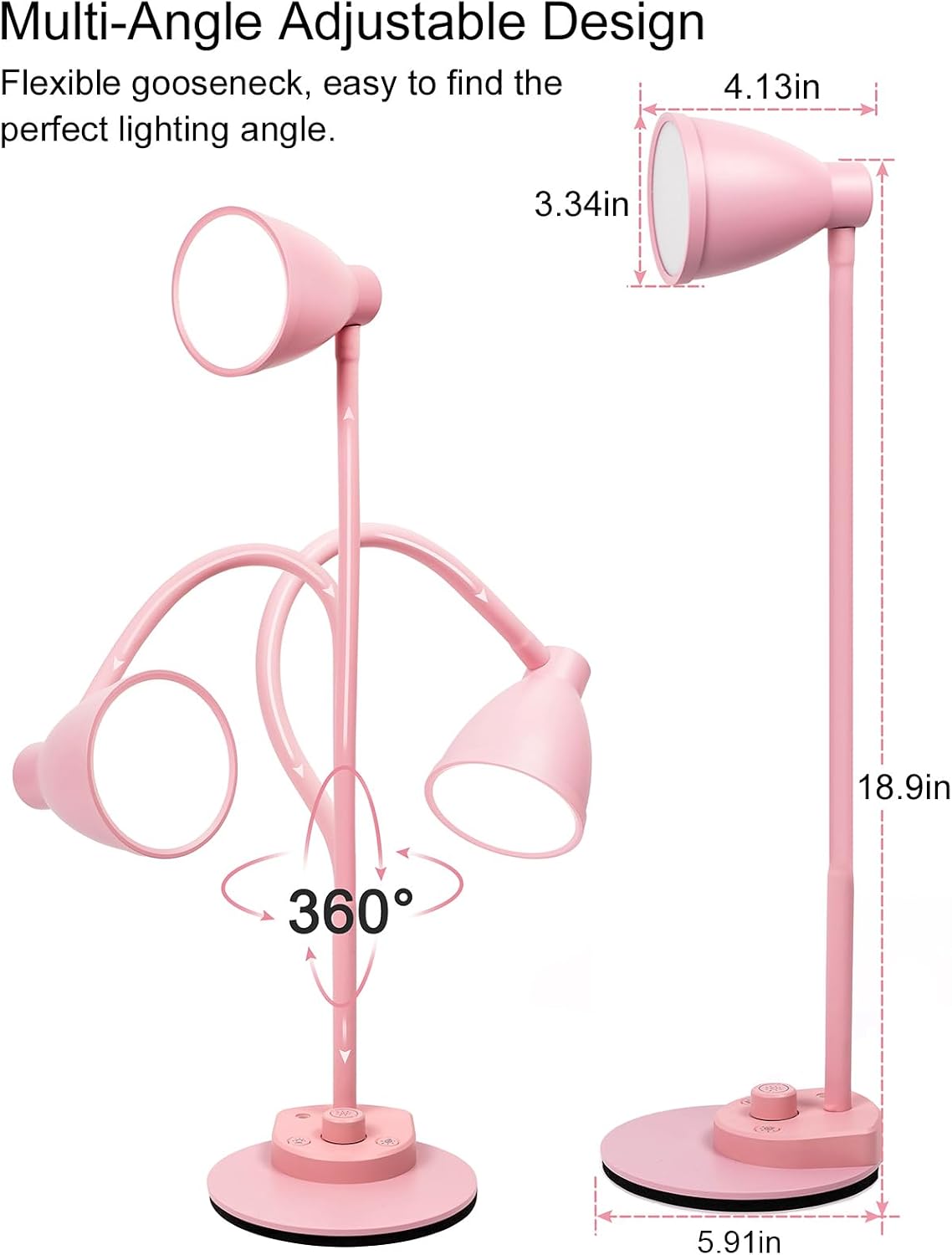 BOHON LED Desk Lamp with USB Charging Port 3 Color Modes Dimmable, Black