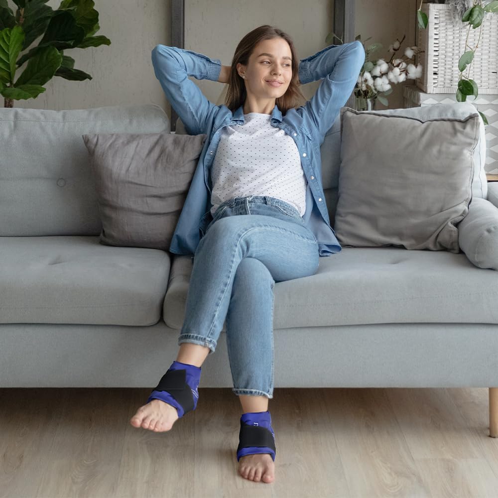 NEWGO Ankle Ice Pack Wrap for Sprained Relief, Ice Pack for Ankle Inuries Reusable, Cold Therapy for Ankles Swelling, Post Surgery Recovery - Blue