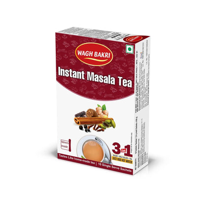 Wagh Bakri Instant Masala Tea | 3 in 1 Sugar+Milk Solids+ Tea | 10 Single Serve Sachets | 140g (4.93 Ounce)