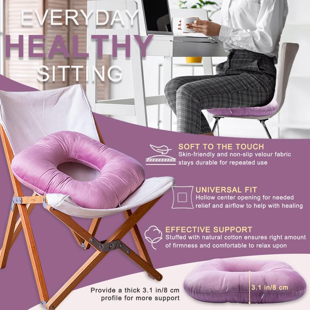 Stuffed Donut Pillow Seat Cushion | for Tailbone and Coccyx Pain, Hemorrhoids, Bed Sores, Pregnancy, Prostate, Surgery Recovery, Sitting Pressure Relief, for Home, Office and Car (Grey)