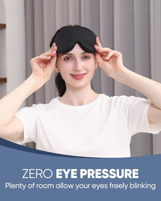 MZOO Luxury Sleep Eye Mask for Side Sleeper Men Women, Zero Eye Pressure 3D Sleeping Mask, Light Blocking Patented Design Night Blindfold, Soft Eye Shade Cover for Travel, Black