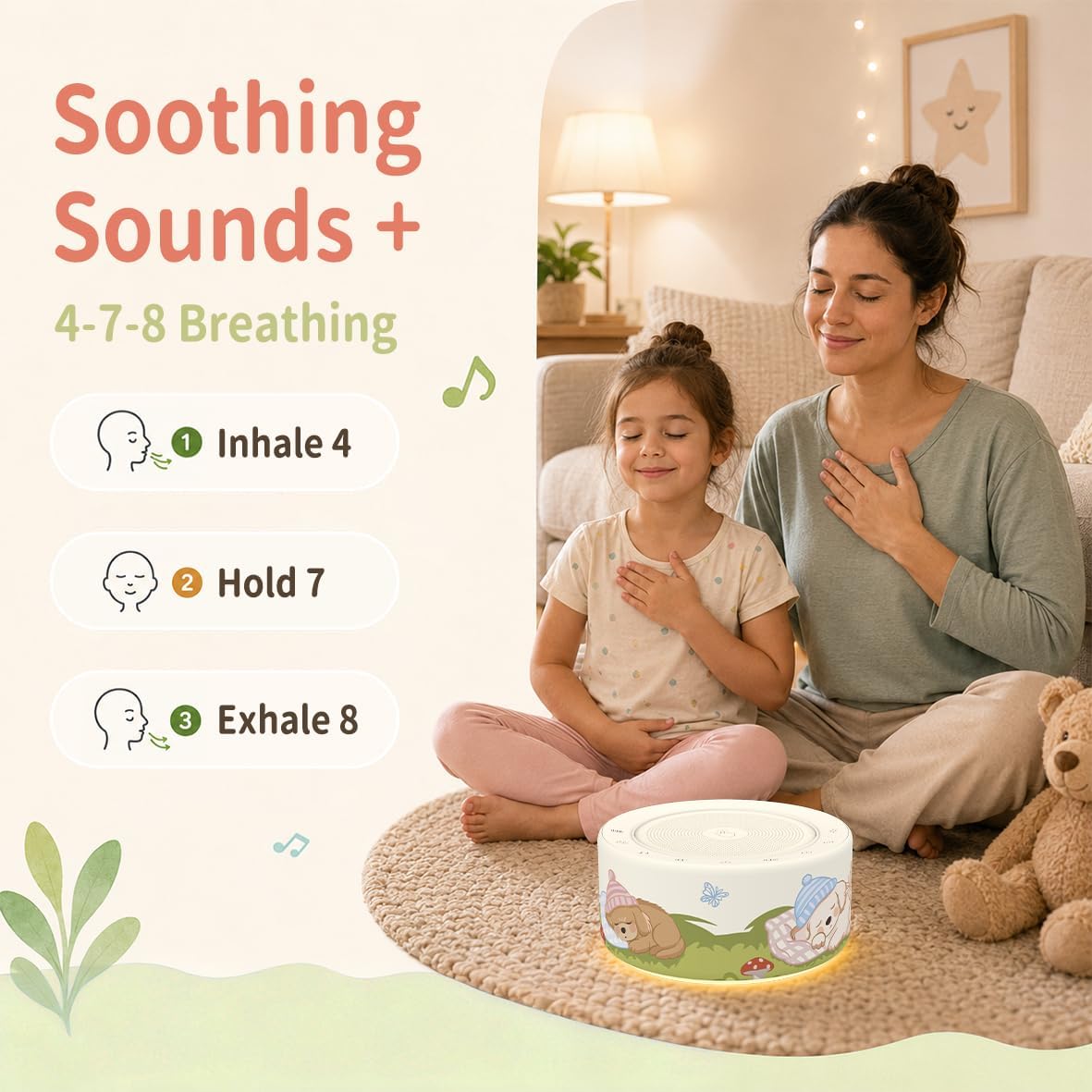 Kipcush White Noise Machine for Baby & Adults, 30 Soothing Sounds, Soft Non-Glare Nursery Lamp, 8 Color Night Lights, Memory Function (Angel V1 White, Standard)
