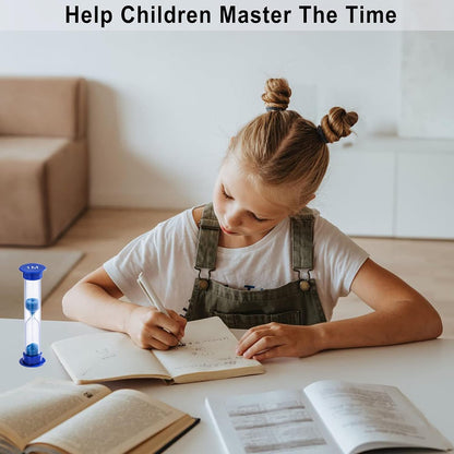 Hourglass Sand Timer 5 Minute with Suction Cup - Set of 2 Small, Unbreakable Sand Watch 5 Min Sucker, Small Blue Sand Clock 5 Minute, Plastic Hour Glass Sandglass Timer for Kids, Games, Classroom