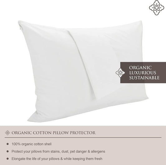 Bioweaves 100% Organic Cotton Breathable Pillow Protectors GOTS Certified with Zipped Closure – Standard, 20 x 26 inches, 2-Pack