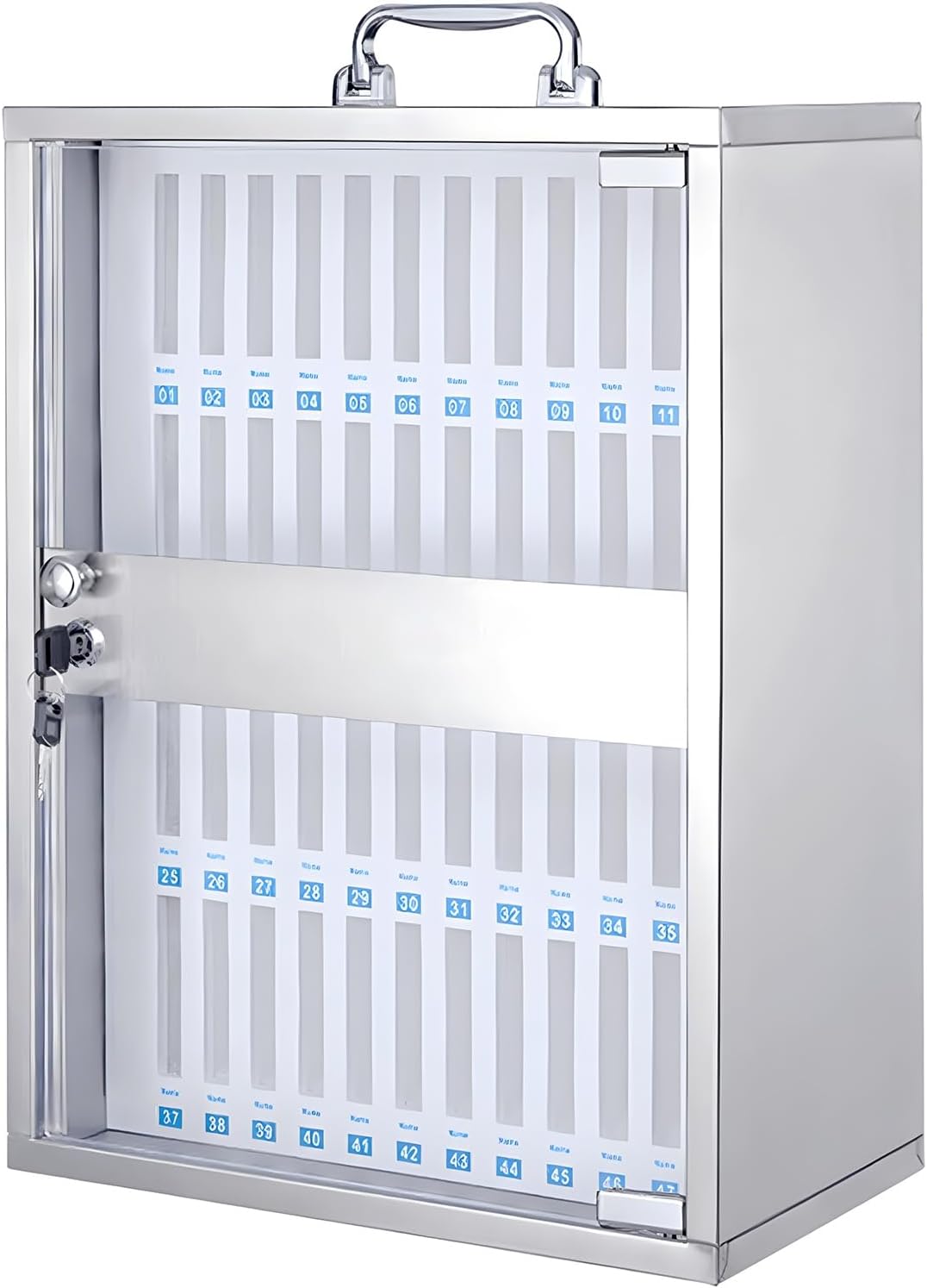 48-Slot Wall-Mounted Phone Storage Box,Lockable Nizer for Mobile Devices,Multi-Slot Charging Station,Silver,Perfect for Home & Office Use,Silver,36Slots