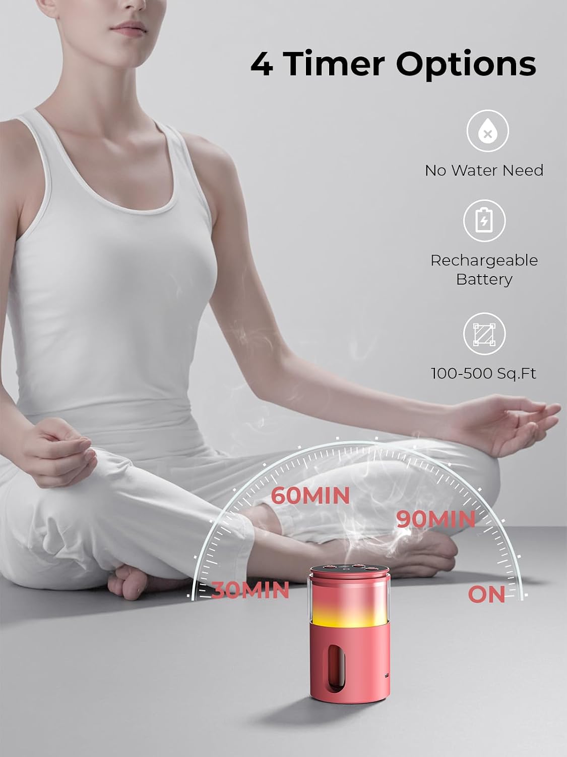 Waterless Essential Oil Diffuser: 𝟗 𝐂𝐨𝐥𝐨𝐫𝐬 𝐋𝐄𝐃 Scent Diffuser for Home&Car&Office - Portable Diffuser with 48H Battery, 4 Timers & 3 Mist Levels, Carbon Black