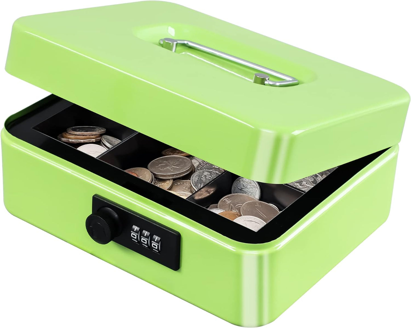 KYODOLED Cash Box with Combination Lock Safe Metal Money Box with Money Tray for Security Lock Box 7.87"x 6.30"x 3.35" Black