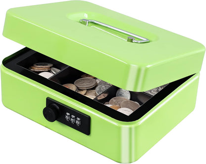 KYODOLED Small Cash Box with Combination Lock & Removable Money Tray, Black