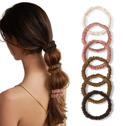 6PCS Silk Scrunchies for Hair, 100% Mulberry Silk Hair Ties, Scrunchies for Women Girls, Elastic Ponytail Holders No Damage
