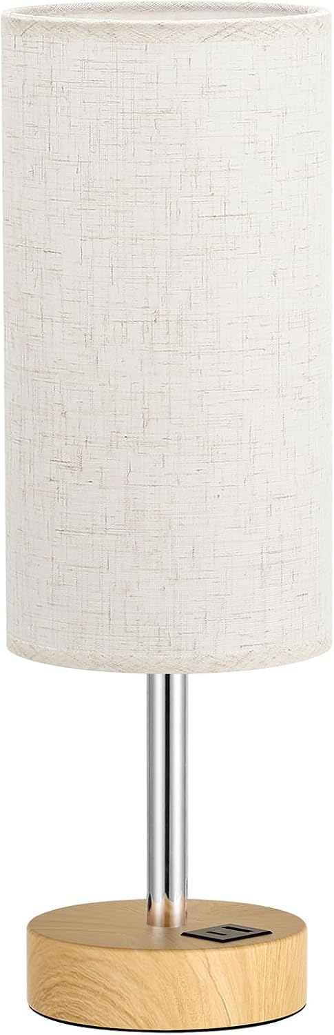 Dicoool Touch Bedside Table Lamp with USB - 3 Way Dimmable Wood Lamp for Bedroom Nightstand, Desk Lamp with Charging Station for Dorm, Living Room, Office, Kids Room, Small, 14in
