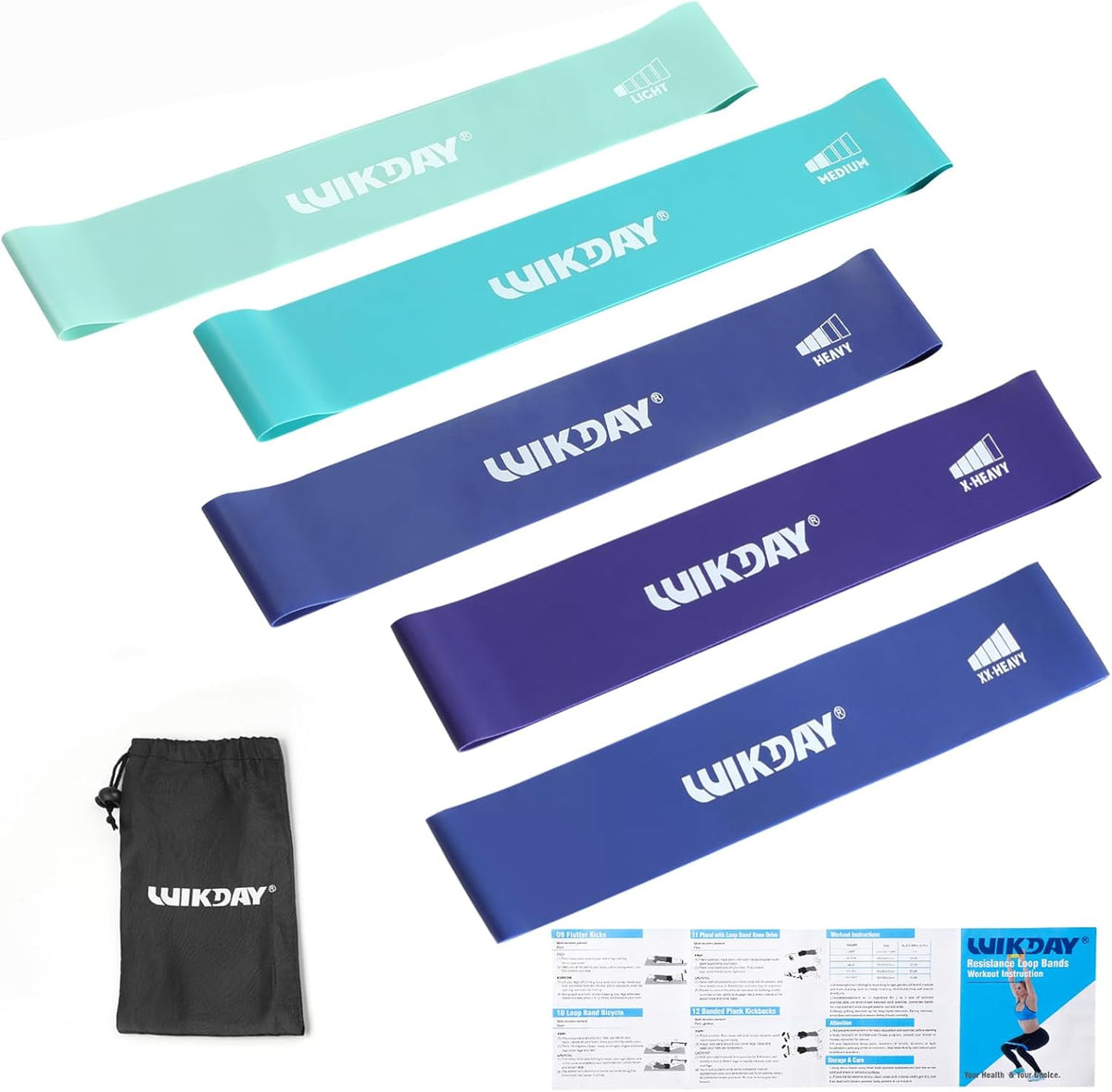 WIKDAY Resistance Bands for Working Out Exercise Loop Bands Workout Bands Set for Men Women Body Stretching, Crossfit Training, Home Workout, Physical Therapy, Booty Legs, Set of 5