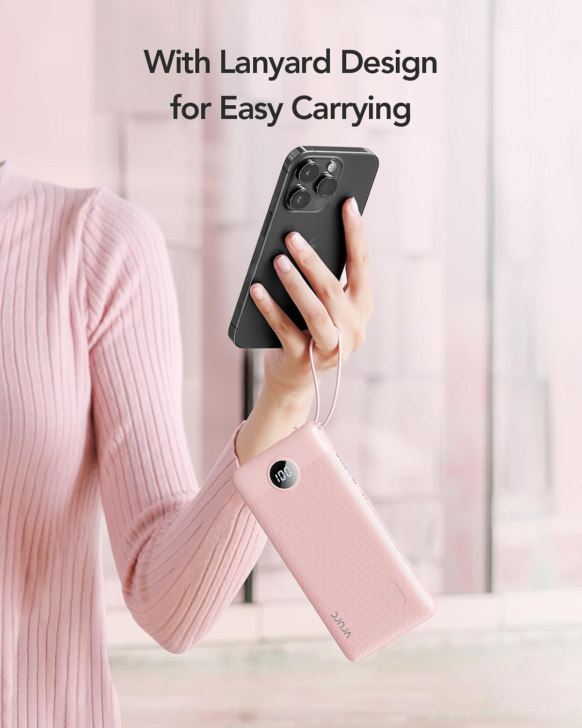 VRURC Portable Charger, Slim Power Bank Built-in 4 Cables, Travel Essential