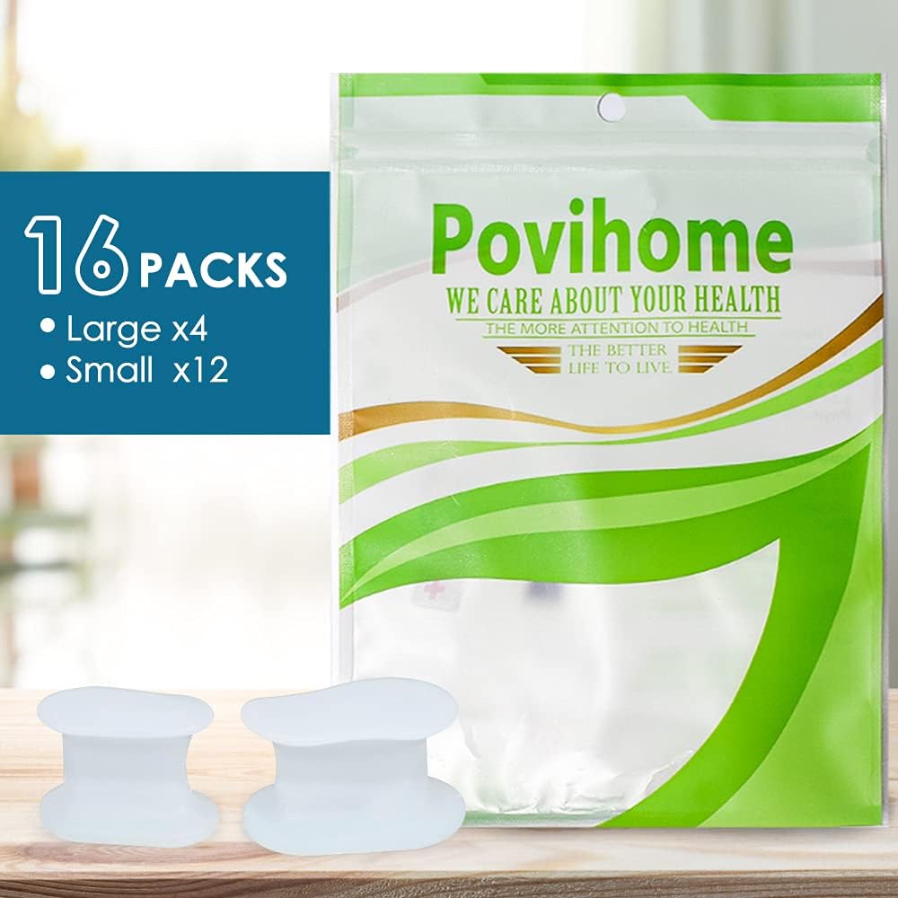 Povihome 6 Pack Gel Toe Spacer Separators(0.6'' Thick), Bunion Corrector for Overlapping Toe (1st/2nd Toe), Silicone Toe Spacers with Soft Gel Lining for Hallux & Bunion Pain Relief