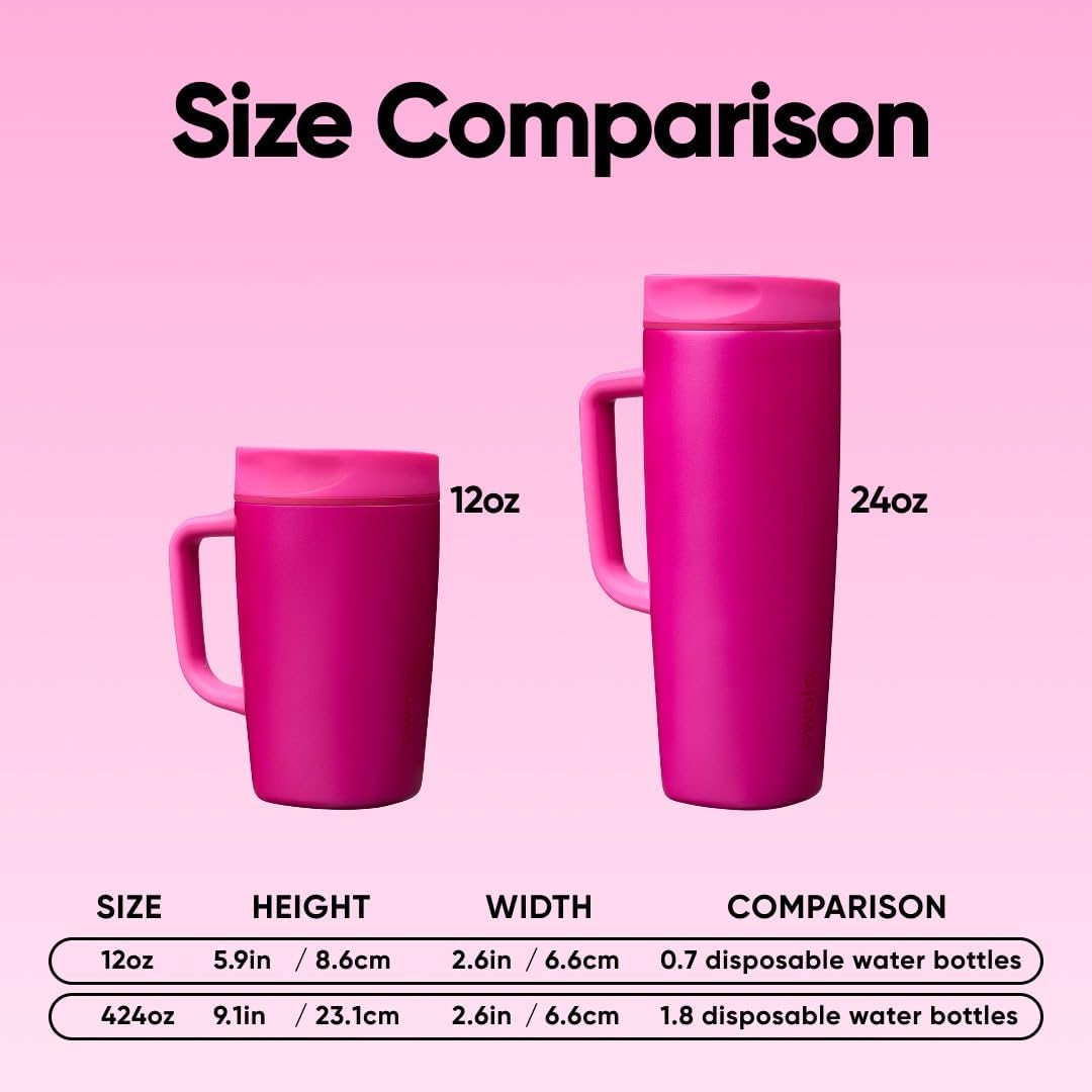 Owala SmoothSip Slider Insulated Stainless Steel Coffee Tumbler, Reusable Iced Coffee Cup, Hot Coffee Travel Mug, BPA Free 12 oz, Pink (Pucker Up)