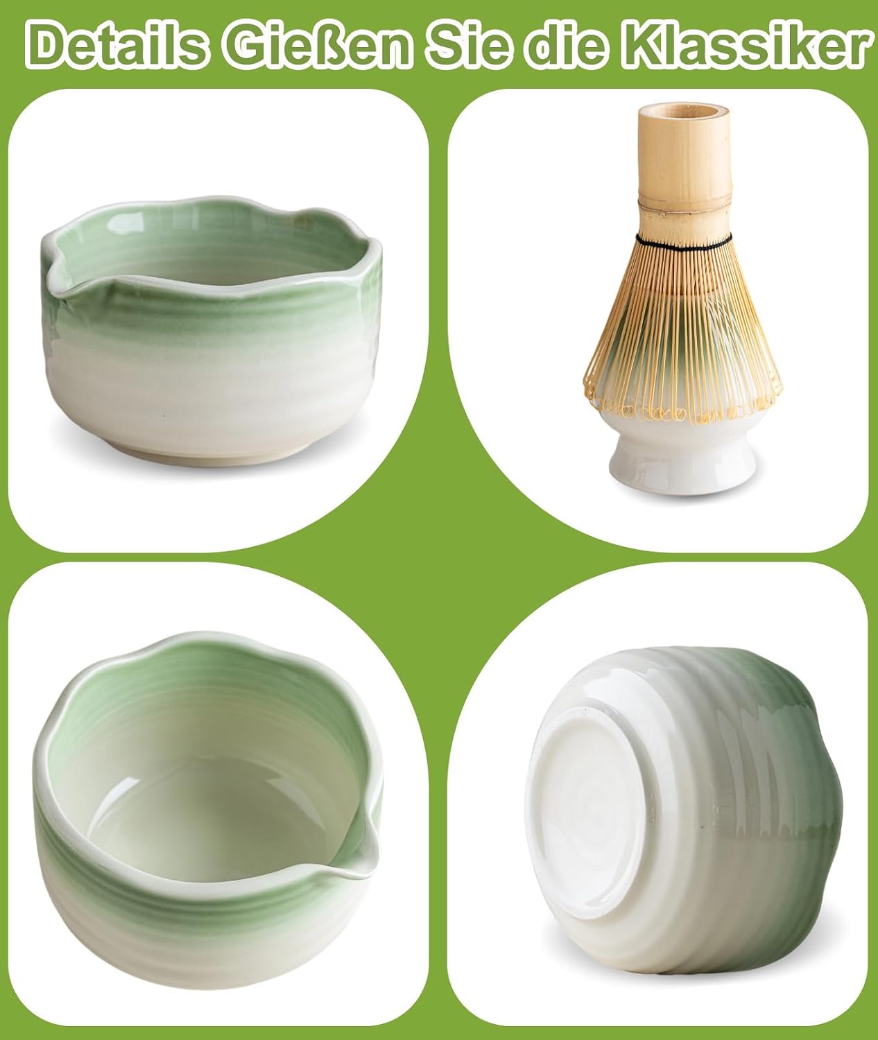 JBER Matcha Whisk Set, Ceramic Matcha Set Includes Bowl & Holder, Bamboo Whisk (Chasen), Sifter, Scoop, Spoon & Rest - 7PCS Matcha Kit Gift for Matcha Lovers & Beginners, Gradient Pink
