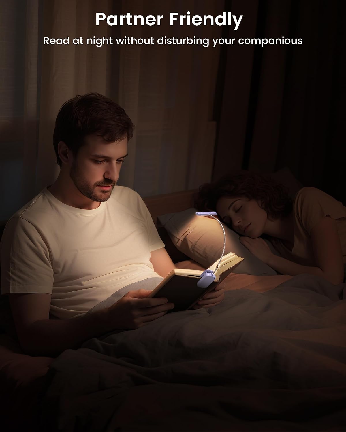 Glocusent 26 LED Rechargeable Book Light for Reading in Bed, Eye-Caring 5 Amber Colors and Stepless Dimming, Lasts 1 Week to a Months, Travel Clip on Lamp Gifts for Book Lovers, Men, Women & Kids