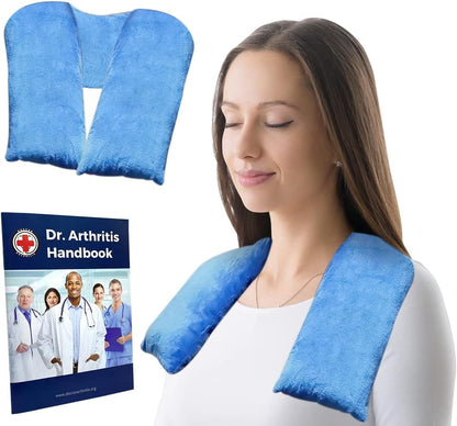 Doctor Developed Heated Neck Wrap - Weighted Heating Pad with Natural Flax Seeds - Cordless Microwavable Heating Pad for Neck & Shoulders - Soft Plush Relief (Blue)