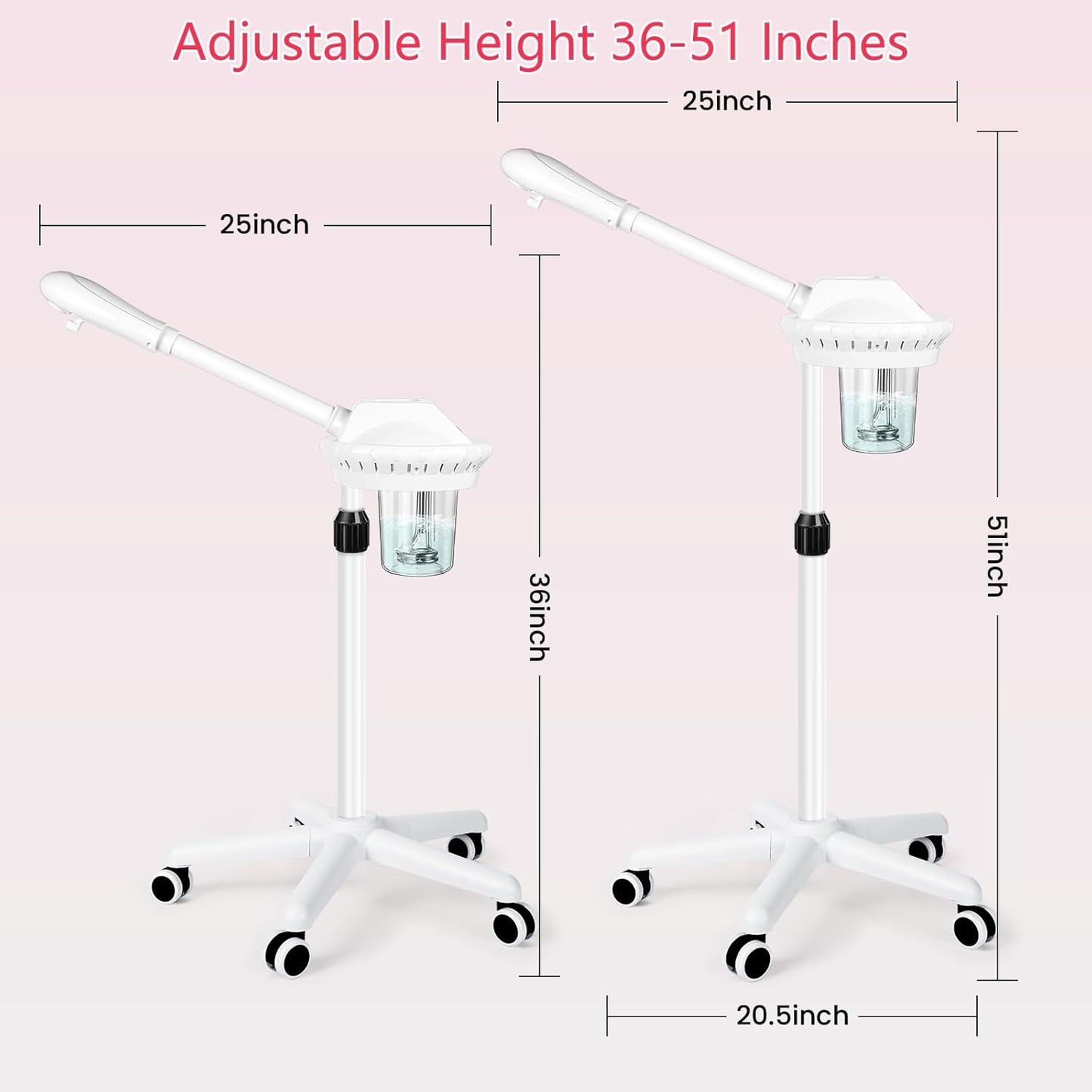 Facial Steamer Professional for Deep Cleansing and Hydration, Face Steamer for Estheticians with Adjustable Height, Spa Ozone Steamer on Wheels, Suitable for Home and Beauty Spa Salon Use