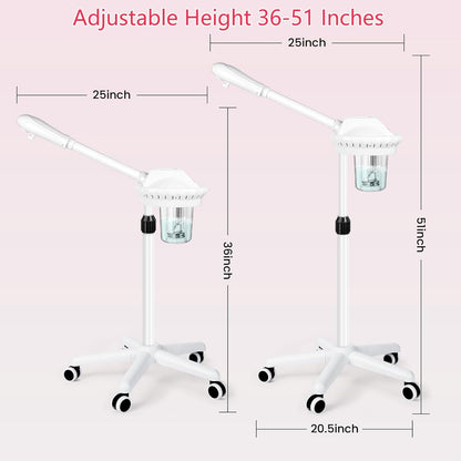 Facial Steamer Professional for Deep Cleansing and Hydration, Face Steamer for Estheticians with Adjustable Height, Spa Ozone Steamer on Wheels, Suitable for Home and Beauty Spa Salon Use